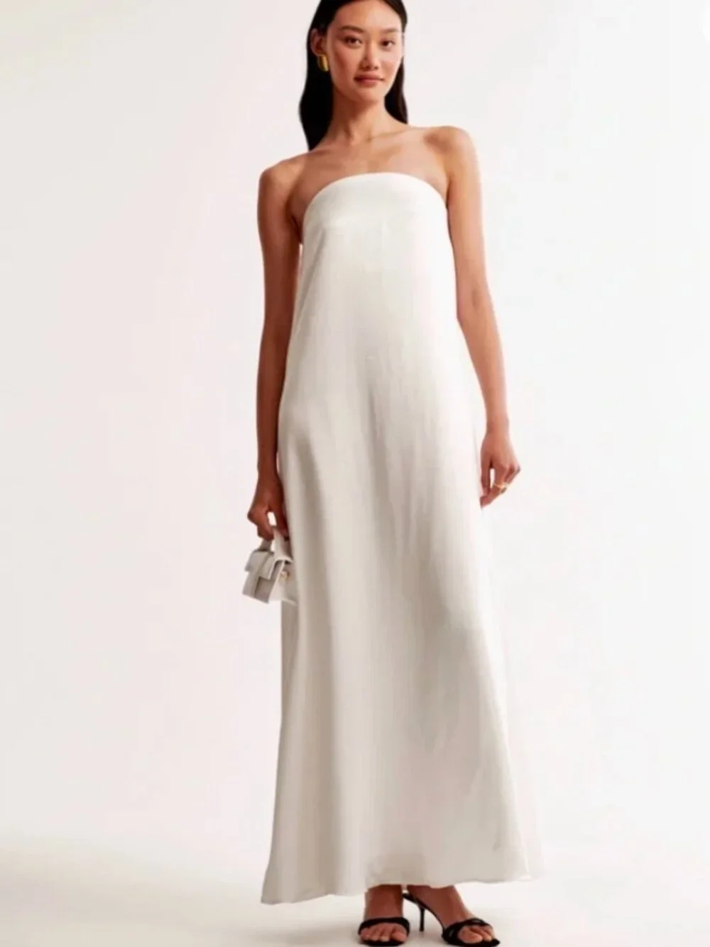 White Strapless Trapeze Maxi Dress - Picture 1 of 5